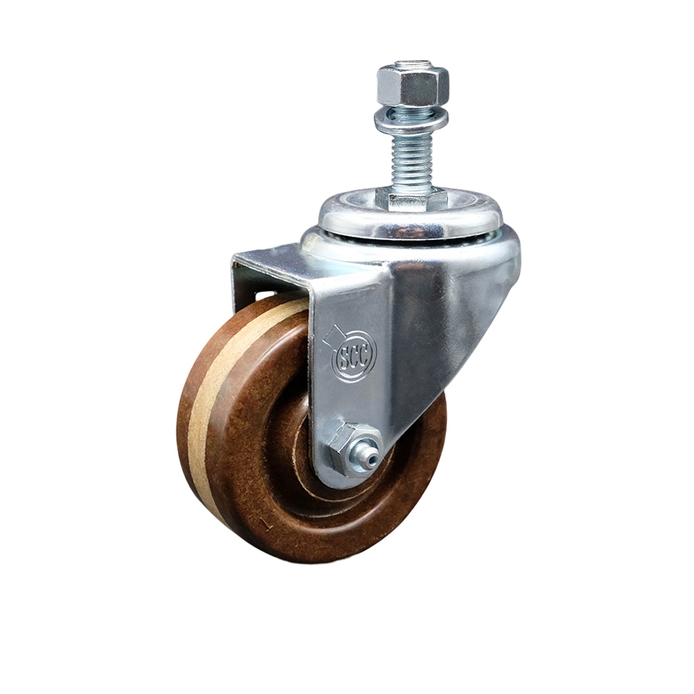 High Temperature Phenolic Swivel Threaded Stem Caster - 3" x 1.25" Brown Wheel and 1/2" Stem - 300 lbs Capacity/Caster - Service Caster Brand — photo 1