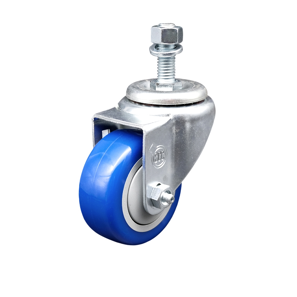 3" Swivel Caster with 12mm Threaded Stem and Blue Polyurethane Wheel - 300 lbs. Capacity - Service Caster Brand — photo 1