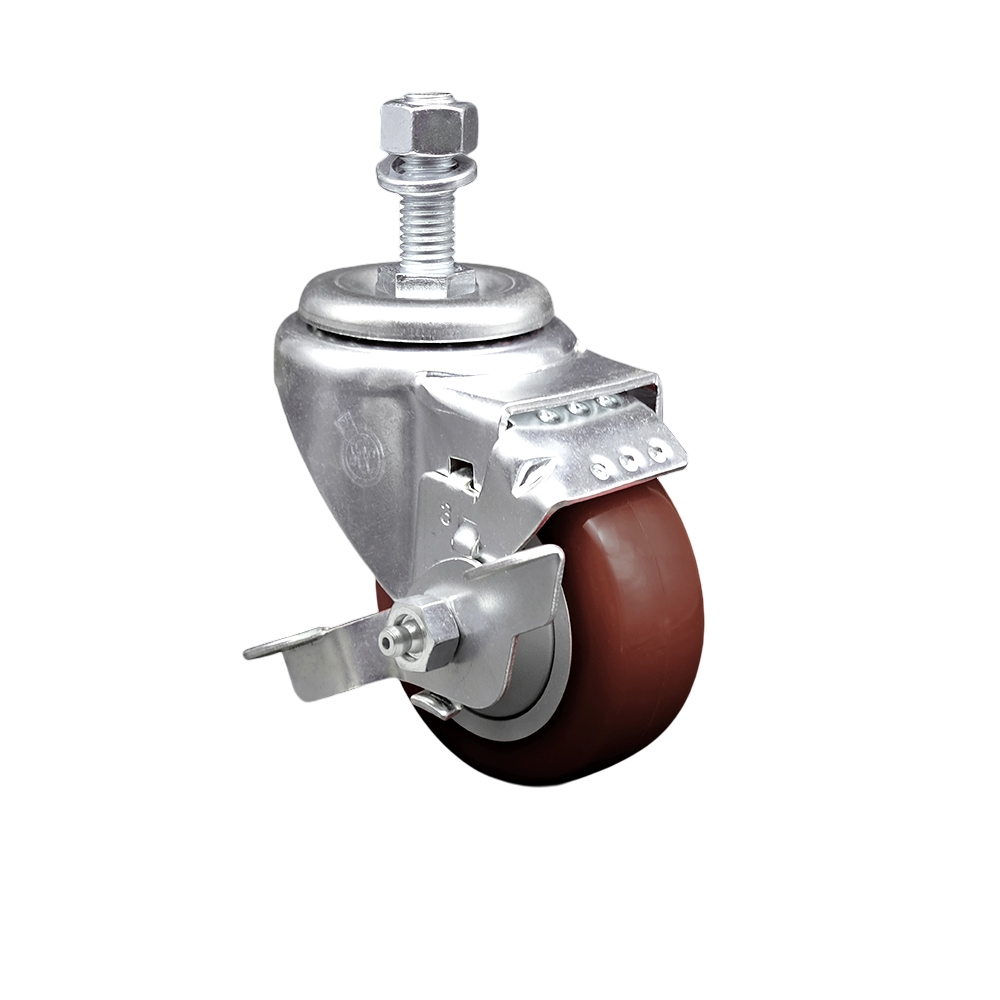 Service Caster Brand Replacement for Colson Caster 2.03354.92 MTG10 BRK1 - Polyurethane Swivel Threaded Stem Caster with 3" Maroon Wheel and 1/2" x 3/4" Stem & Top Locking Brake-300lbs Capacity/Caster — photo 1