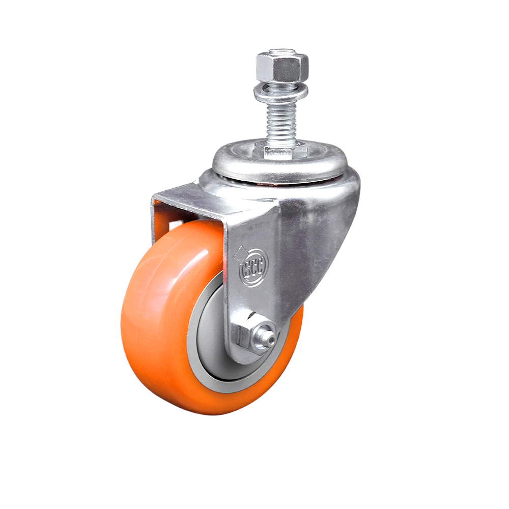Service Caster Brand Replacement for Colson Caster 2.03354.92 - Polyurethane Swivel Threaded Stem Caster with 3" Orange Wheel and 1/2" x 1-1/2" Stem - 300 lbs Capacity/Caster — photo 1