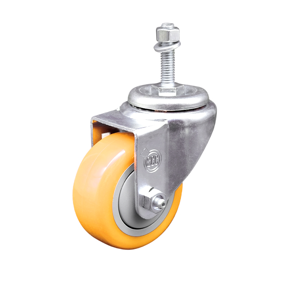 Polyurethane Swivel Threaded Stem Caster w/3" x 1.25" Yellow Wheel and 3/8" Stem - 300 lbs Capacity/Caster - Service Caster Brand — photo 1