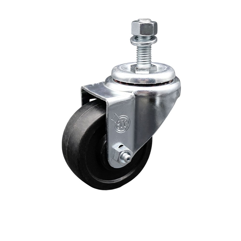 Soft Rubber Swivel Threaded Stem Caster w/3" x 1.25" Black Wheel and 12MM Metric Stem - 175 lbs Capacity/Caster - Service Caster Brand — photo 1