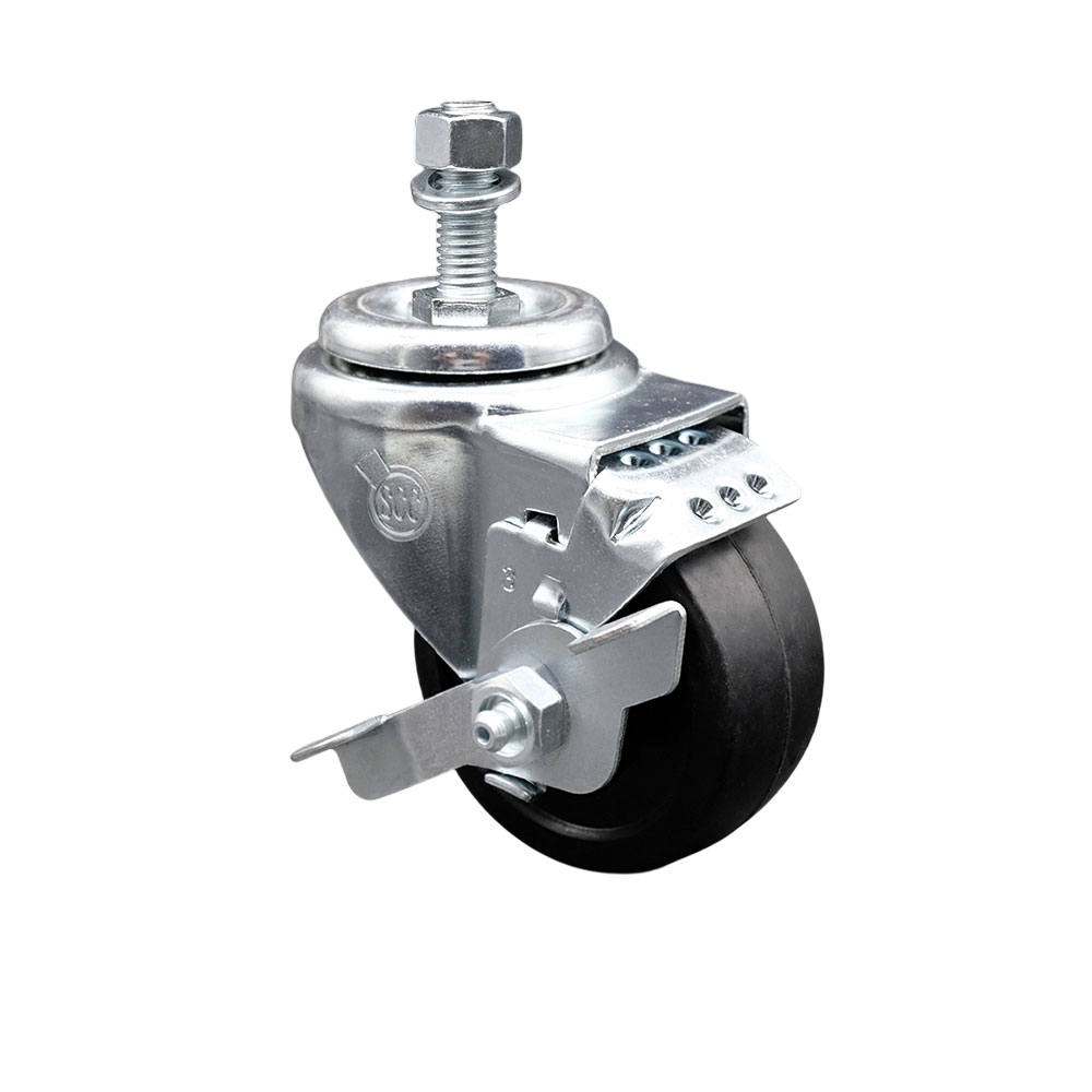 3" Swivel Caster with 1/2" Threaded Stem, Soft Rubber Wheel and Brake - 175 lbs. Capacity - Service Caster Brand — photo 1
