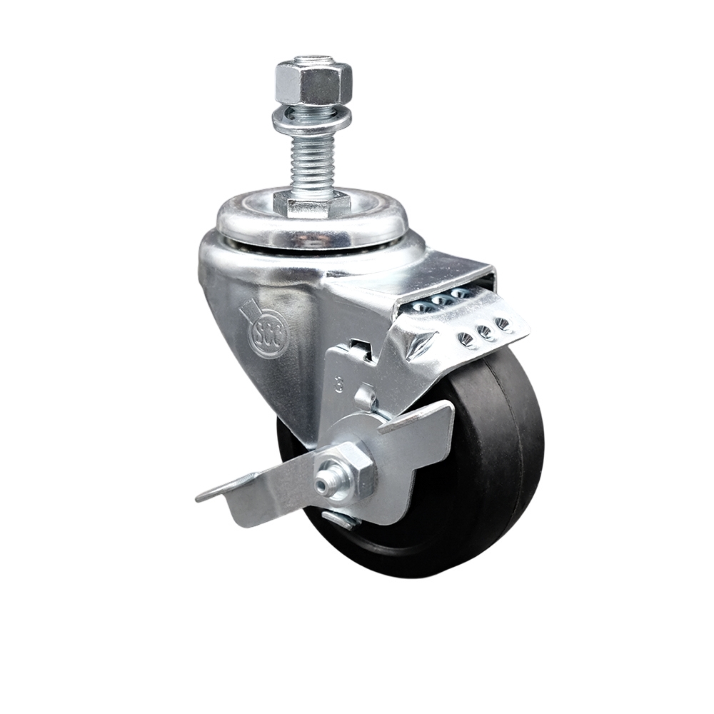 Soft Rubber Swivel Threaded Stem Caster w/3" x 1.25" Black Wheel and 12MM Metric Stem & Top Locking Brake - 175 lbs Capacity/Caster - Service Caster Brand — photo 1