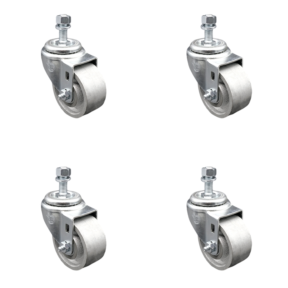 Semi Steel Cast Iron Swivel Threaded Stem Caster Set of 4 w/3" x 1.25" Silver Wheels and 1/2" Stems - Includes 4 Swivel - 1200 lbs Total Capacity - Service Caster Brand — photo 1