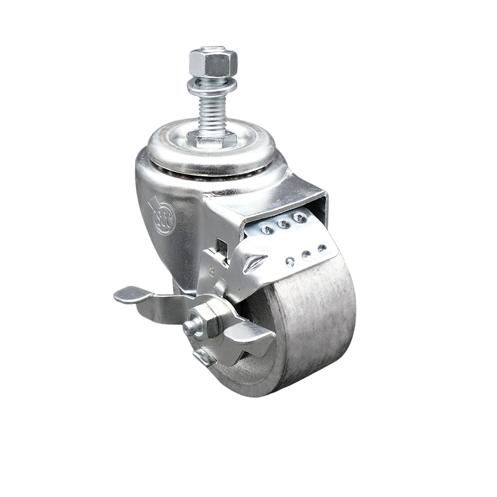 Semi Steel Cast Iron Swivel Threaded Stem Caster - 3" x 1.25" Silver Wheel and 1/2" Stem & Top Locking Brake - 300 lbs Capacity/Caster - Service Caster Brand — photo 1