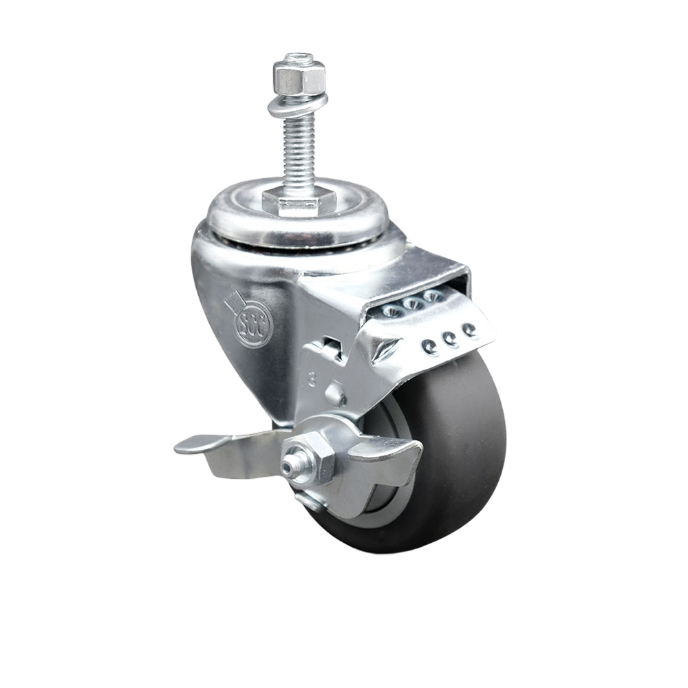 Thermoplastic Rubber Swivel Threaded Stem Caster - 3" x 1.25" Gray Wheel and 10MM Metric Stem & Top Locking Brake - 210 lbs Capacity/Caster - Service Caster Brand — photo 1