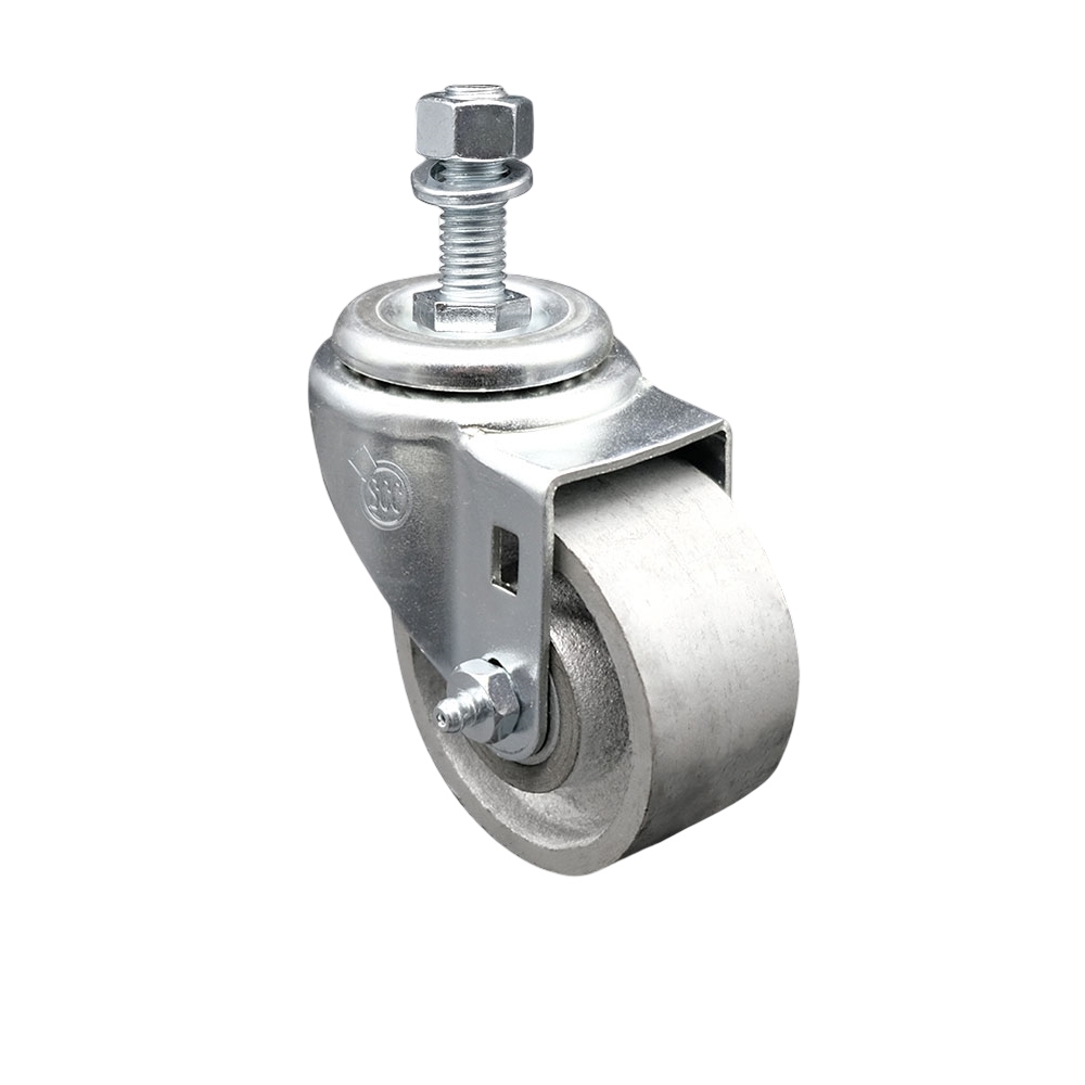 Semi Steel Cast Iron Swivel Threaded Stem Caster w/Roller Bearing - 3" x 1.5" Silver Wheel and 12MM Metric Stem - 300 lbs Capacity/Caster - Service Caster Brand — photo 1