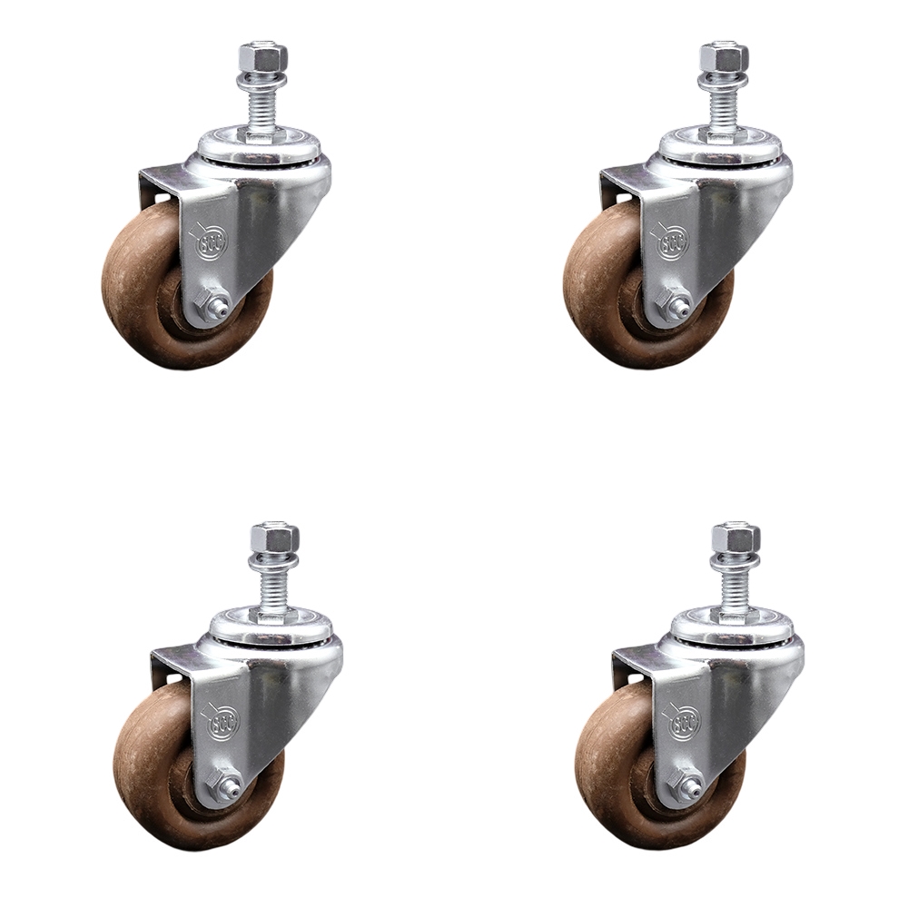 High Temp Glass Filled Nylon Swivel Threaded Stem Caster Set of 4 w/3.5" x 1.25" Brown Wheels and 12mm Stems - Includes 4 Swivel - 1400 lbs Total Capacity - Service Caster Brand — photo 1