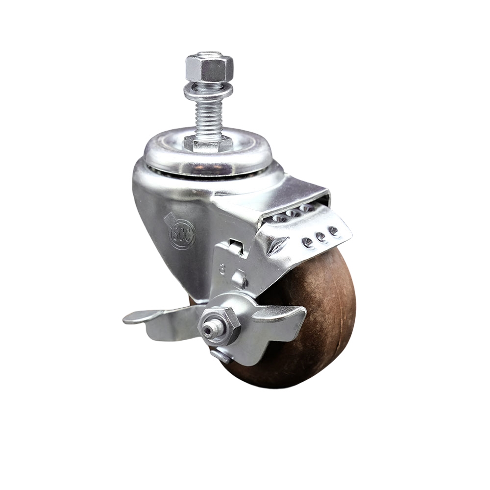 Service Caster Brand Replacement for Colson Caster 2.03254.52 HT MTG10 BRK1 - High Temp Glass Filled Nylon Swivel Threaded Stem Caster with 3.5" Brown Wheel and 1/2" x 3/4" Stem & Top Locking Brake — photo 1