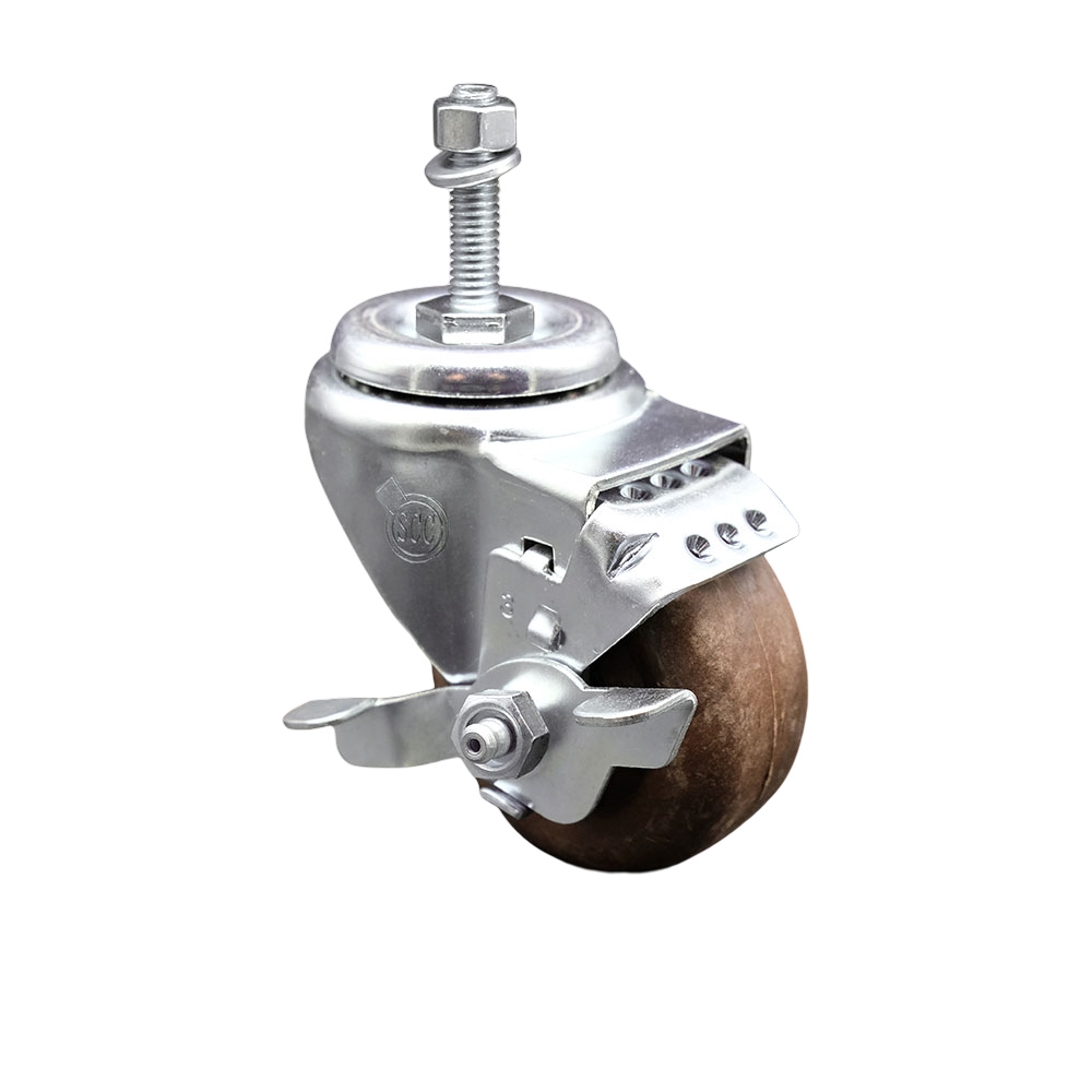High Temp Glass Filled Nylon Swivel Threaded Stem Caster w/3.5" x 1.25" Brown Wheel and 10MM Metric Stem & Top Locking Brake - 350 lbs Capacity/Caster - Service Caster Brand — photo 1