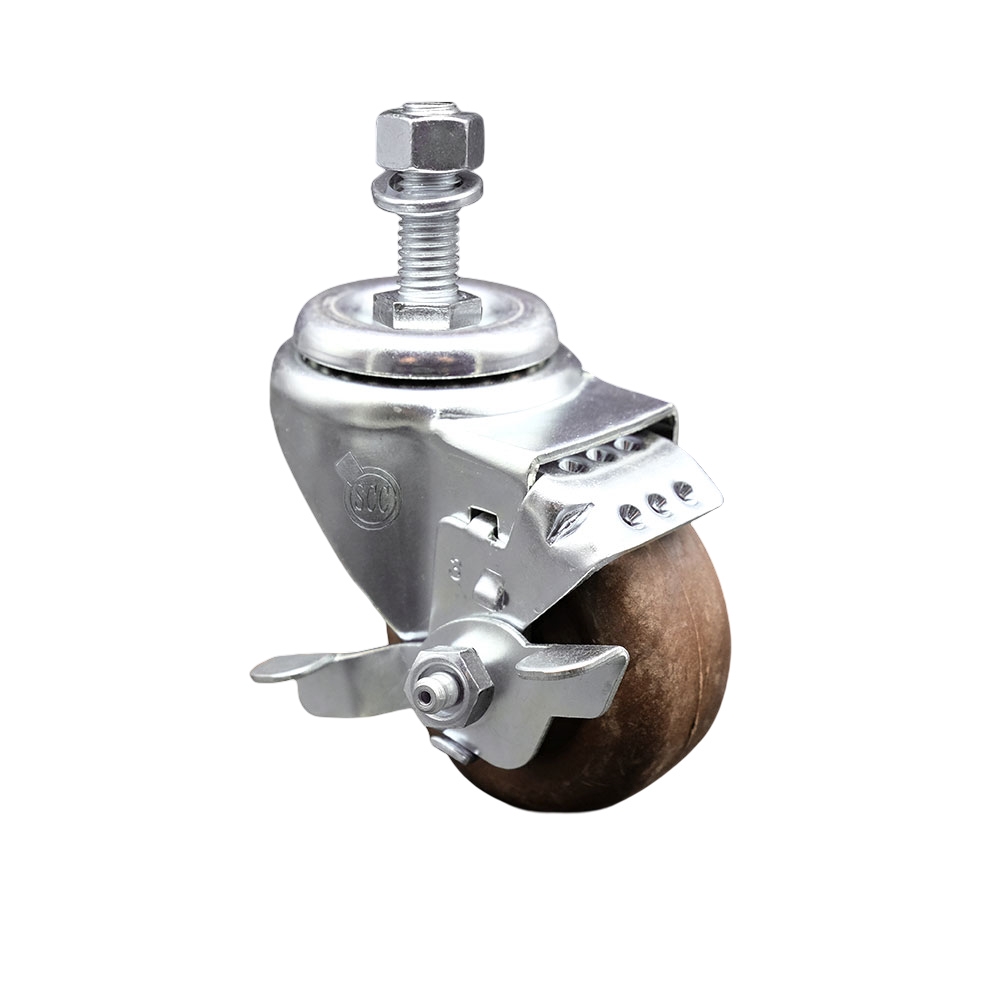 High Temp Glass Filled Nylon Swivel Threaded Stem Caster w/3.5" x 1.25" Brown Wheel and 12MM Metric Stem & Top Locking Brake - 350 lbs Capacity/Caster - Service Caster Brand — photo 1