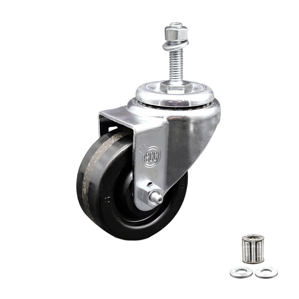 Phenolic Swivel Threaded Stem Caster w/Roller Bearing - 3.5" x 1.25" Black Wheel and 3/8" Stem - 300 lbs Capacity/Caster - Service Caster Brand — photo 1