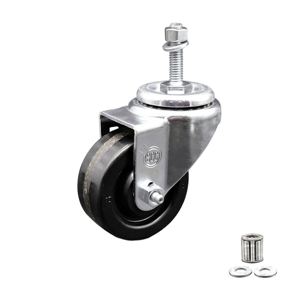 Phenolic Swivel Threaded Stem Caster w/Roller Bearing - 3.5" x 1.25" Black Wheel and 10MM Metric Stem - 300 lbs Capacity/Caster - Service Caster Brand — photo 1