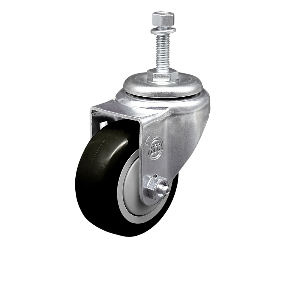 Polyurethane Swivel Threaded Stem Caster w/3.5" x 1.25"  Black Wheel and 3/8" Stem - 300 lbs Capacity/Caster - Service Caster Brand — photo 1