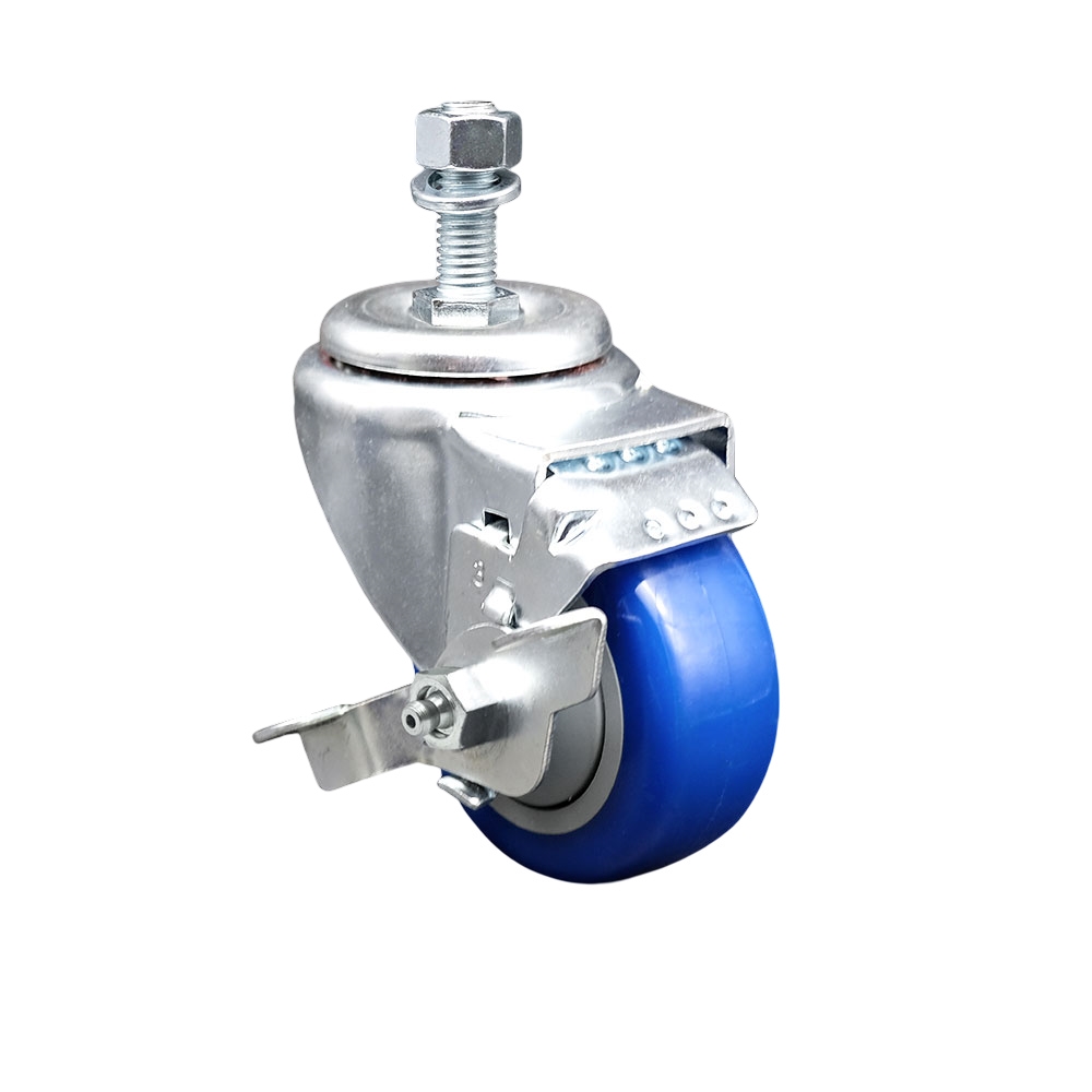 Service Caster Brand Replacement for Colson Caster 2.03254.95 BRK1 - Polyurethane Swivel Threaded Stem Caster with 3.5" Blue Wheel and 1/2" x 1-1/2" Stem & Top Locking Brake - 300 lbs Capacity/Caster — photo 1