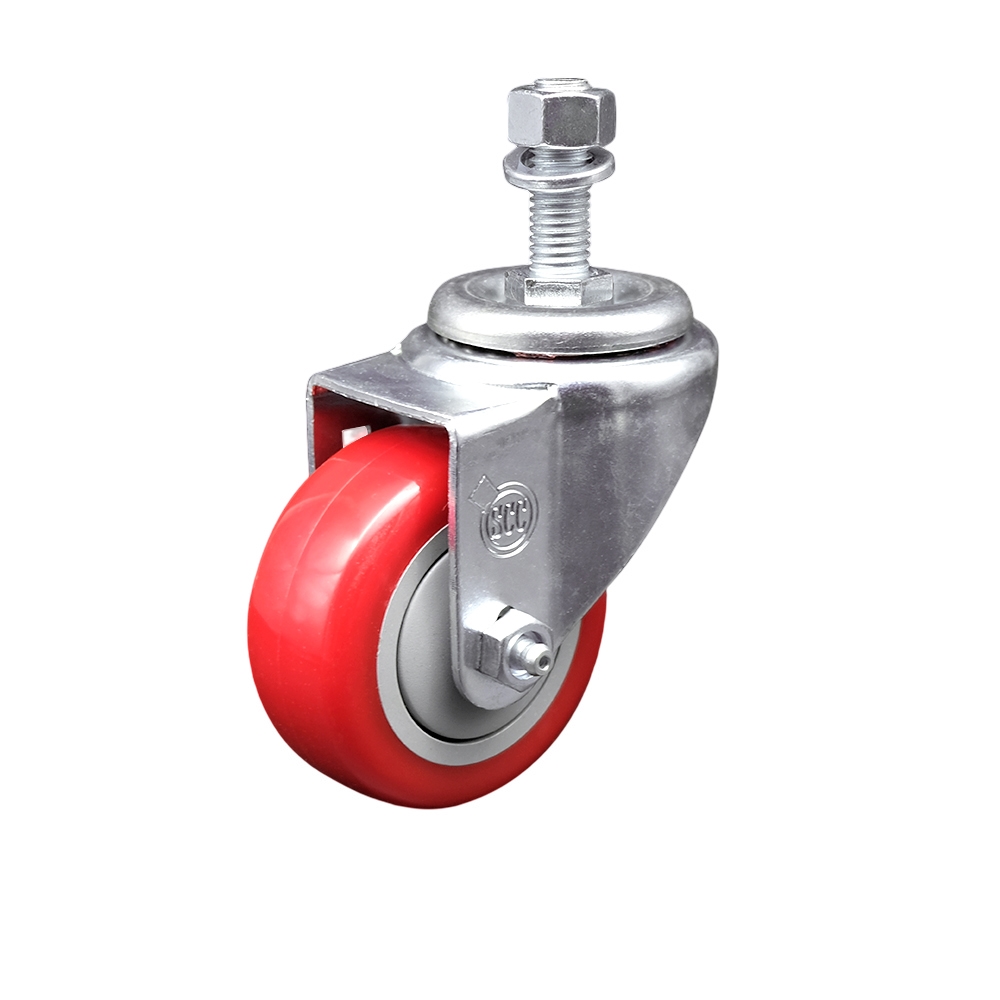 Polyurethane Swivel Threaded Stem Caster w/3.5" x 1.25" Red Wheel and 12mm Stem - 300 lbs Capacity/Caster - Service Caster Brand — photo 1