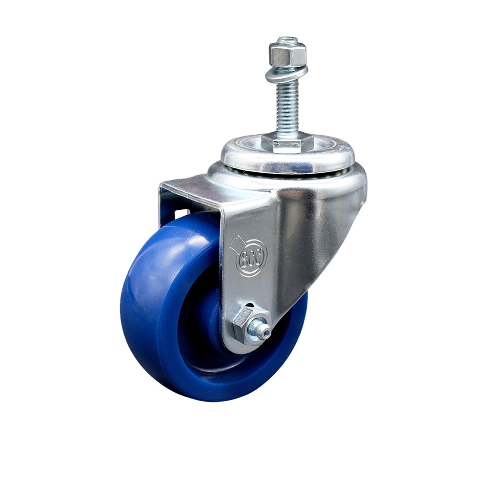 3-1/2" Swivel Caster with 3/8" Threaded Stem and Blue Solid Polyurethane Wheel - 300 lbs. Capacity - Service Caster Brand — photo 1