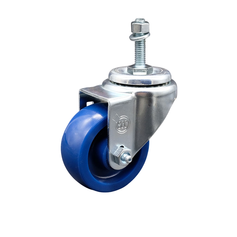 Solid Polyurethane Swivel Threaded Stem Caster w/3.5" x 1.25" Blue Wheel and 10MM Metric Stem - 300 lbs Capacity/Caster - Service Caster Brand — photo 1