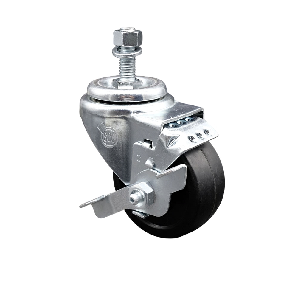 Soft Rubber Swivel Threaded Stem Caster w/3.5" x 1.25" Black Wheel and 1/2" Stem & Top Locking Brake - 200 lbs Capacity/Caster - Service Caster Brand — photo 1