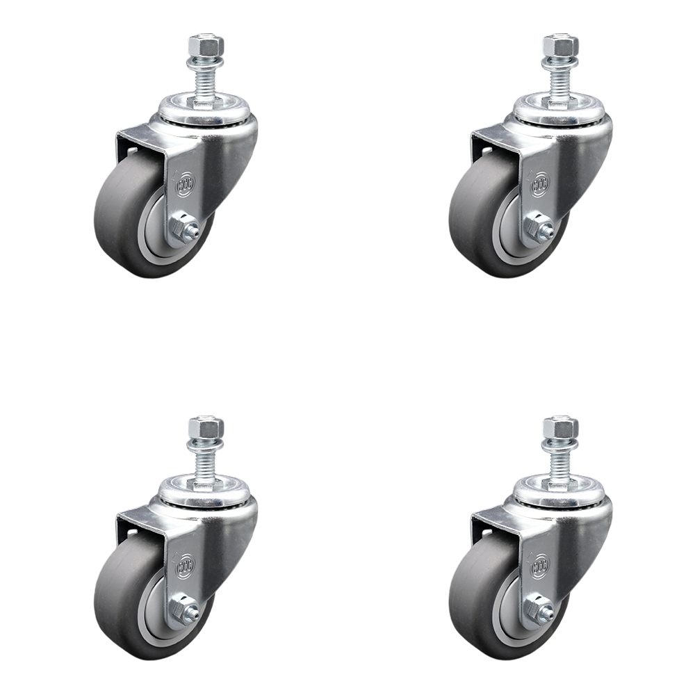 Thermoplastic Rubber Swivel Threaded Stem Caster Set of 4 w/3.5" x 1.25" Gray Wheels and 12mm Stems - Includes 4 Swivel - 920 lbs Total Capacity - Service Caster Brand — photo 1