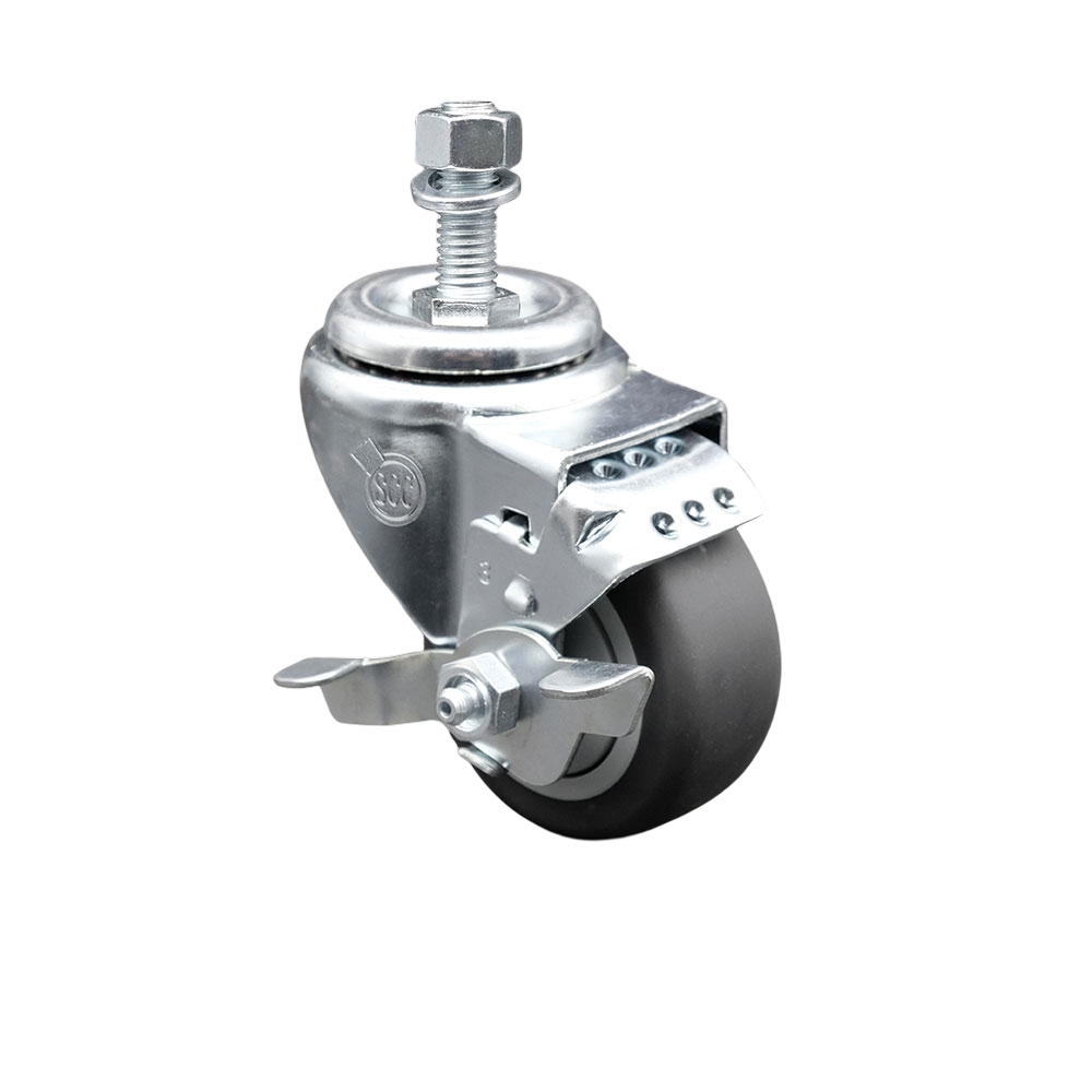 Service Caster Brand Replacement for Colson Caster 2.03254.445 MTG11 BRK1 - Thermoplastic Rubber Swivel Threaded Stem Caster - 3.5" Gray Wheel and 1/2" x 1" Stem & Top Locking Brake — photo 1