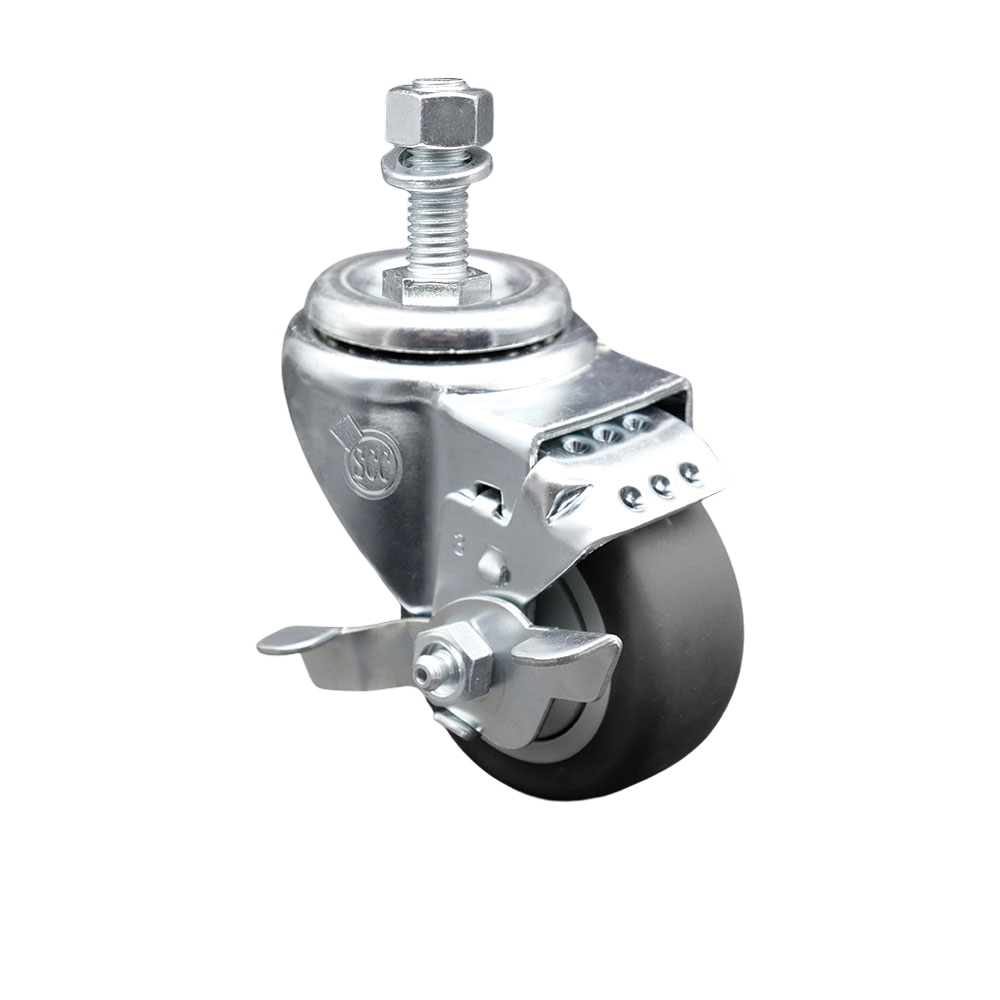 Thermoplastic Rubber Swivel Threaded Stem Caster - 3.5" x 1.25" Gray Wheel and 12MM Metric Stem & Top Locking Brake - 230 lbs Capacity/Caster - Service Caster Brand — photo 1