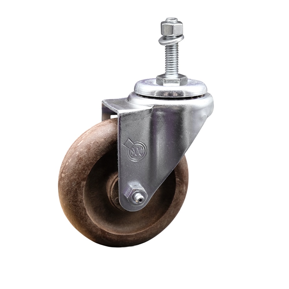High Temp Glass Filled Nylon Swivel Threaded Stem Caster w/4" x 1.25" Brown Wheel and 10MM Metric Stem - 350 lbs Capacity/Caster - Service Caster Brand — photo 1
