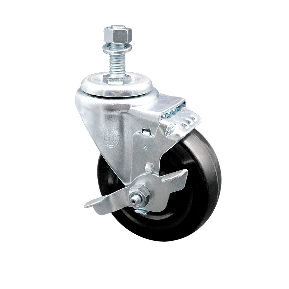 4" Swivel Caster with 1/2" Threaded Stem, Hard Rubber Wheel and Brake - 300 lbs. Capacity - Service Caster Brand — photo 1
