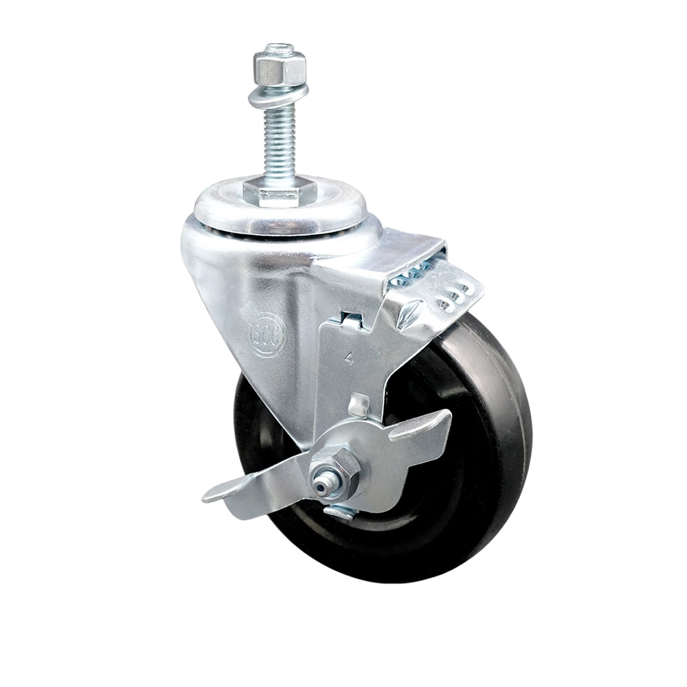 4" Swivel Caster with 3/8" Threaded Stem, Hard Rubber Wheel and Brake - 300 lbs. Capacity - Service Caster Brand — photo 1