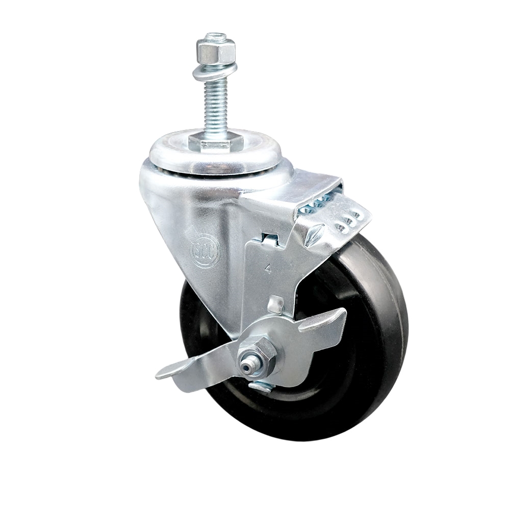 4" Swivel Caster with 10mm Threaded Stem, Hard Rubber Wheel and Brake - 300 lbs. Capacity - Service Caster Brand — photo 1