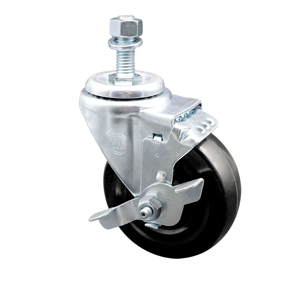 4" Swivel Caster with 12mm Threaded Stem, Hard Rubber Wheel and Brake - 300 lbs. Capacity - Service Caster Brand — photo 1