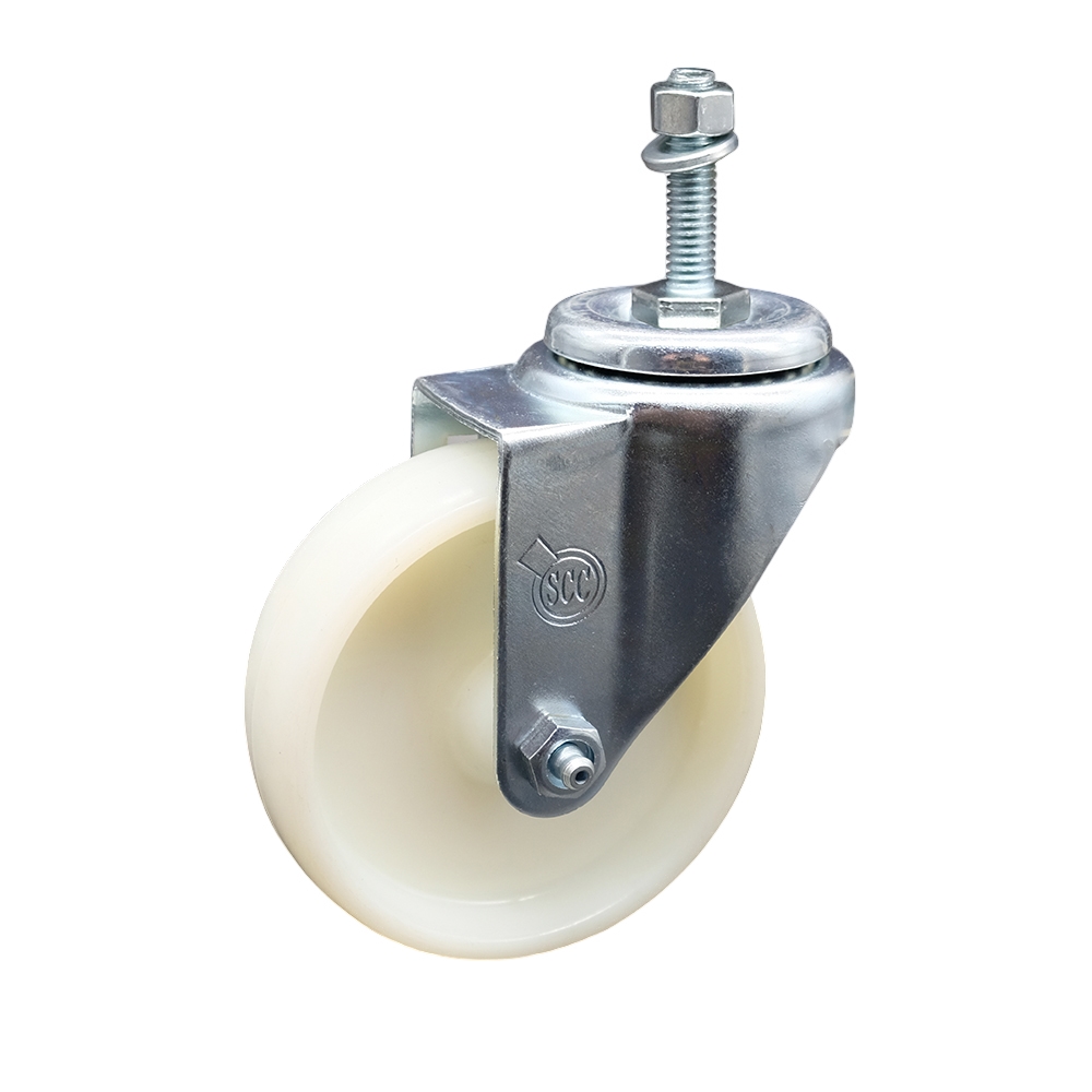 4" Swivel Caster with 3/8" Threaded Stem and White Nylon Wheel - 300 lbs. Capacity - Service Caster Brand — photo 1