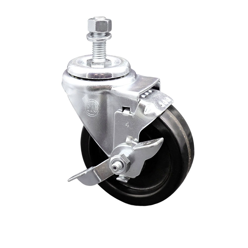 Phenolic Swivel Threaded Stem Caster w/Roller Bearing - 4" x 1.25" Black Wheel and 1/2" Stem & Top Locking Brake - 300 lbs Capacity/Caster - Service Caster Brand — photo 1