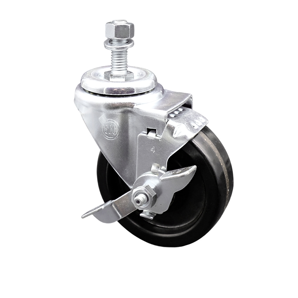 4" Swivel Caster with 1/2" Threaded Stem, Phenolic Wheel and Brake - 300 lbs. Capacity - Service Caster Brand — photo 1