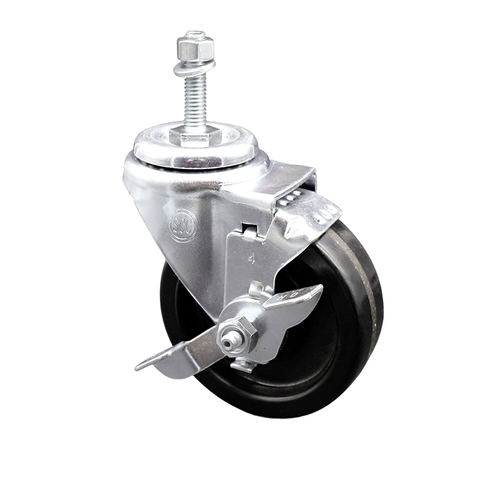 4" Swivel Caster with 3/8" Threaded Stem, Phenolic Wheel and Brake - 300 lbs. Capacity - Service Caster Brand — photo 1