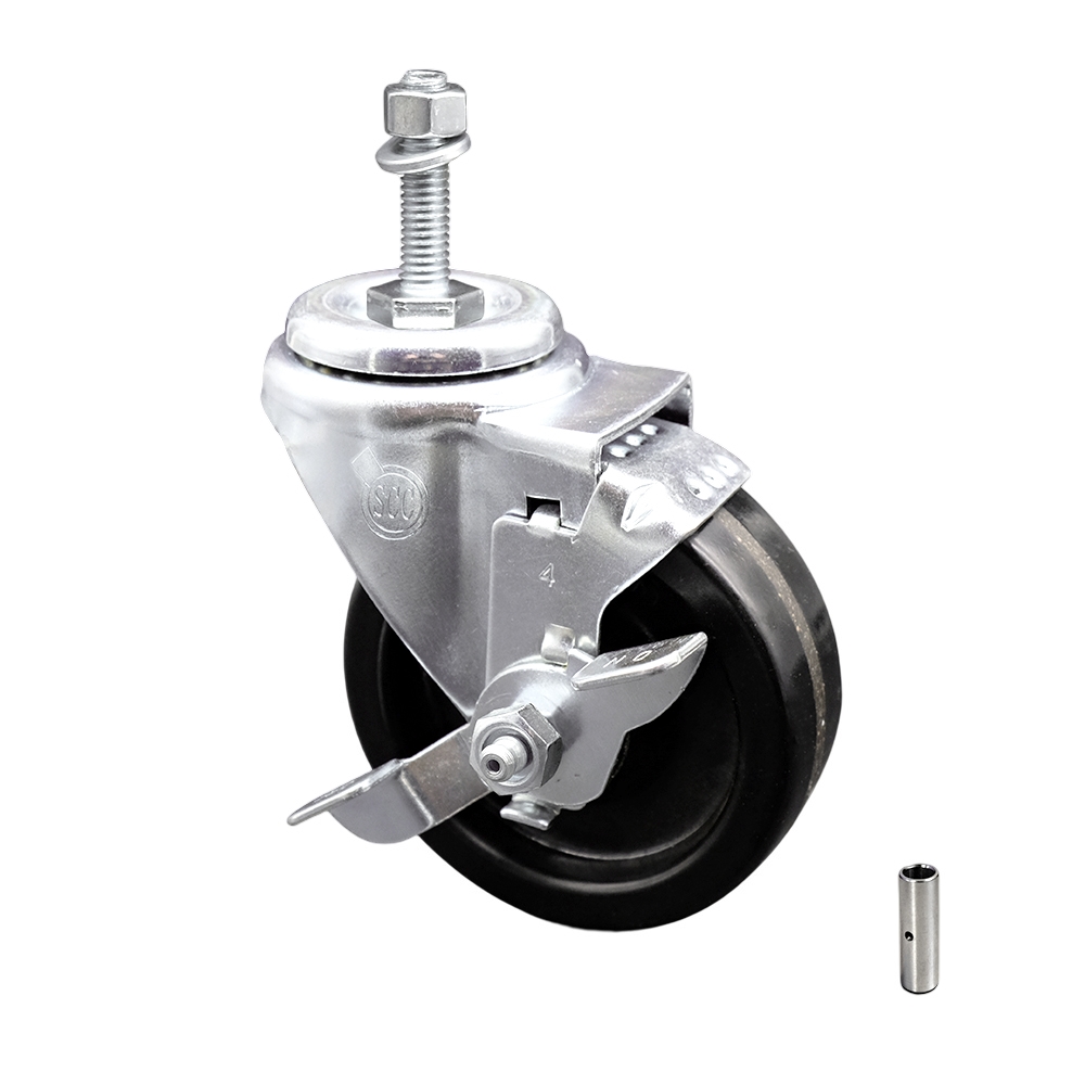 4" Swivel Caster with 10mm Threaded Stem, Phenolic Wheel and Brake - 300 lbs. Capacity - Service Caster Brand" — photo 1