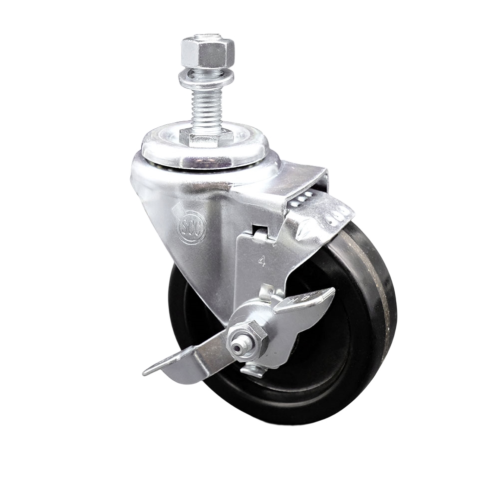 4" Swivel Caster with 12mm Threaded Stem, Phenolic Wheel and Brake - 300 lbs. Capacity - Service Caster Brand — photo 1