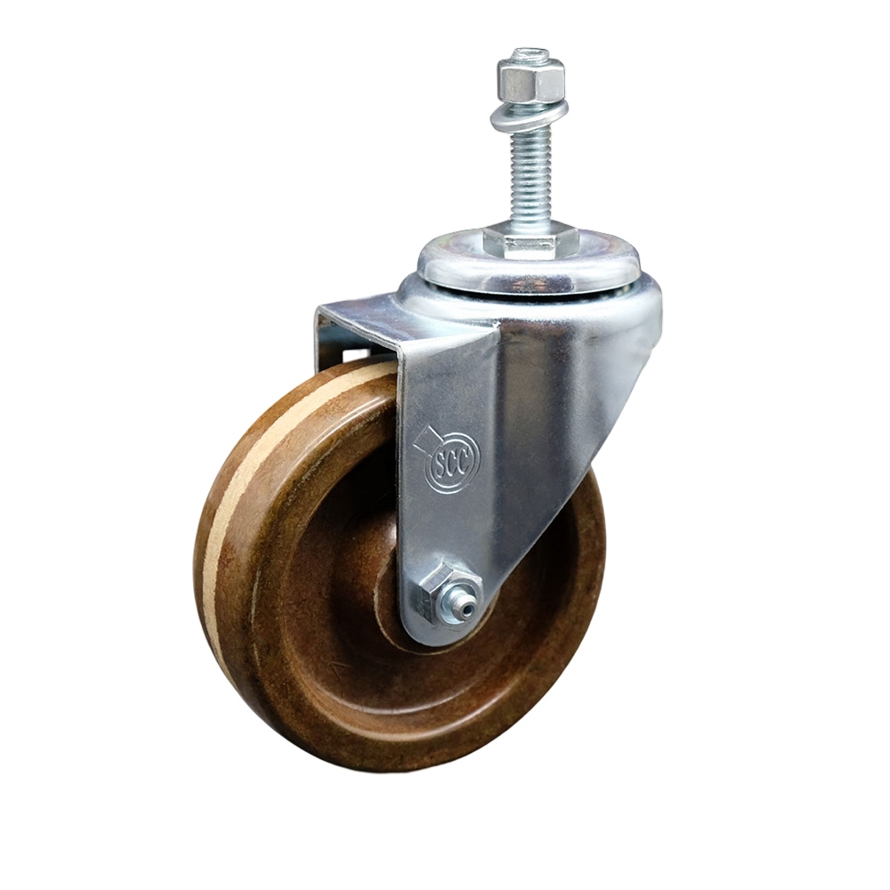 High Temperature Phenolic Swivel Threaded Stem Caster - 4" x 1.25" Brown Wheel and 3/8" Stem - 300 lbs Capacity/Caster - Service Caster Brand — photo 1
