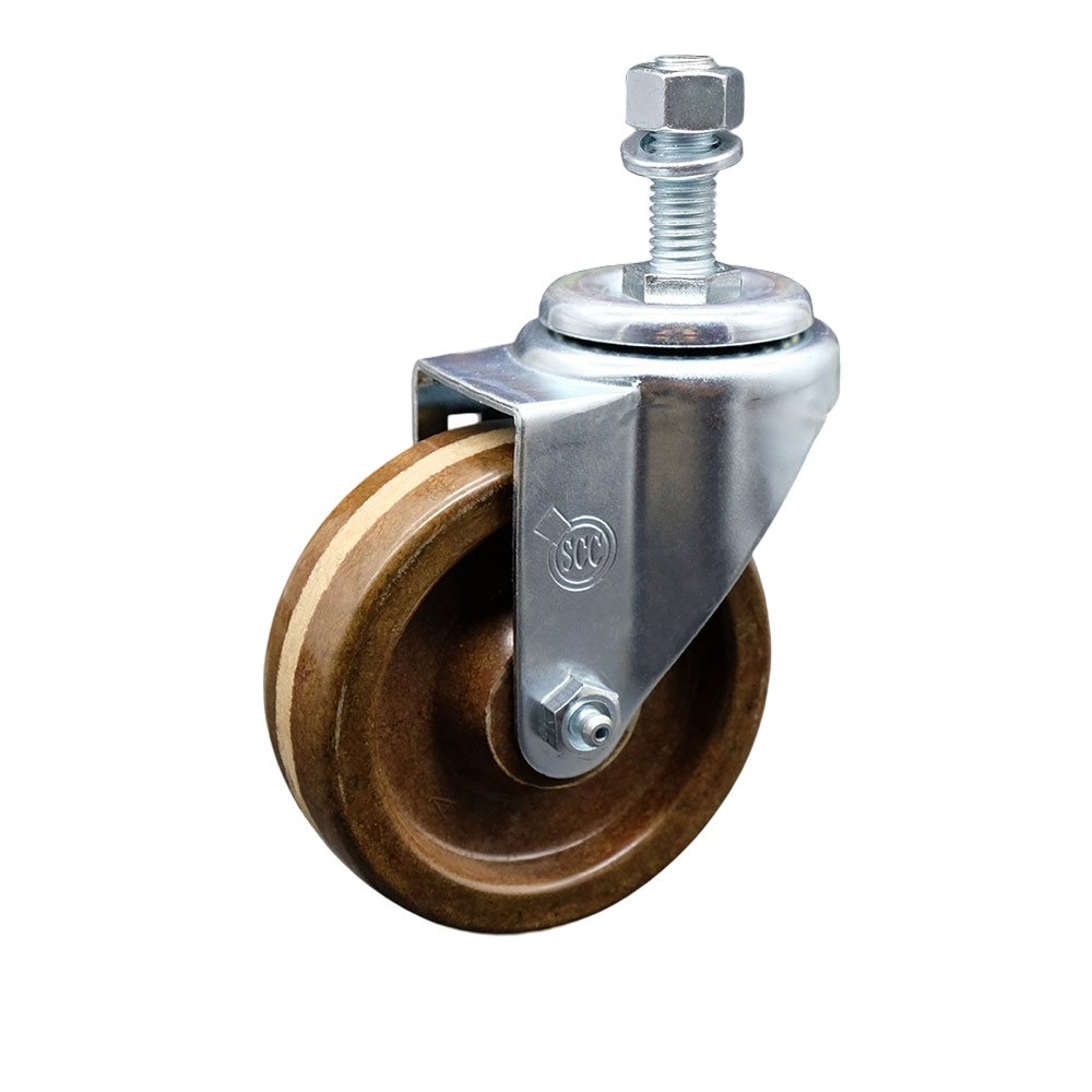 High Temperature Phenolic Swivel Threaded Stem Caster - 4" x 1.25" Brown Wheel and 12MM Metric Stem - 300 lbs Capacity/Caster - Service Caster Brand — photo 1