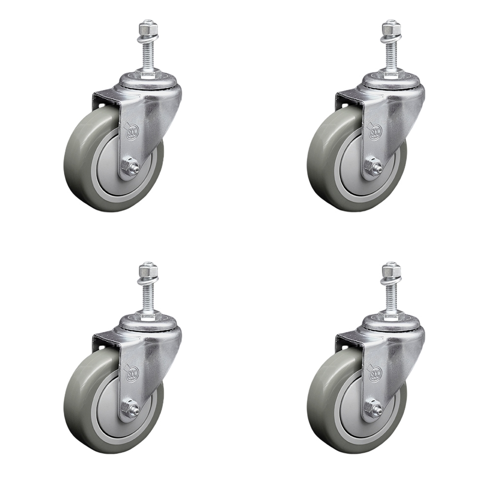 Polyurethane Swivel Threaded Stem Caster Set of 4 w/4" x 1.25" Gray Wheels and 3/8" Stems - Includes 4 Swivel - 1400 lbs Total Capacity - Service Caster Brand — photo 1