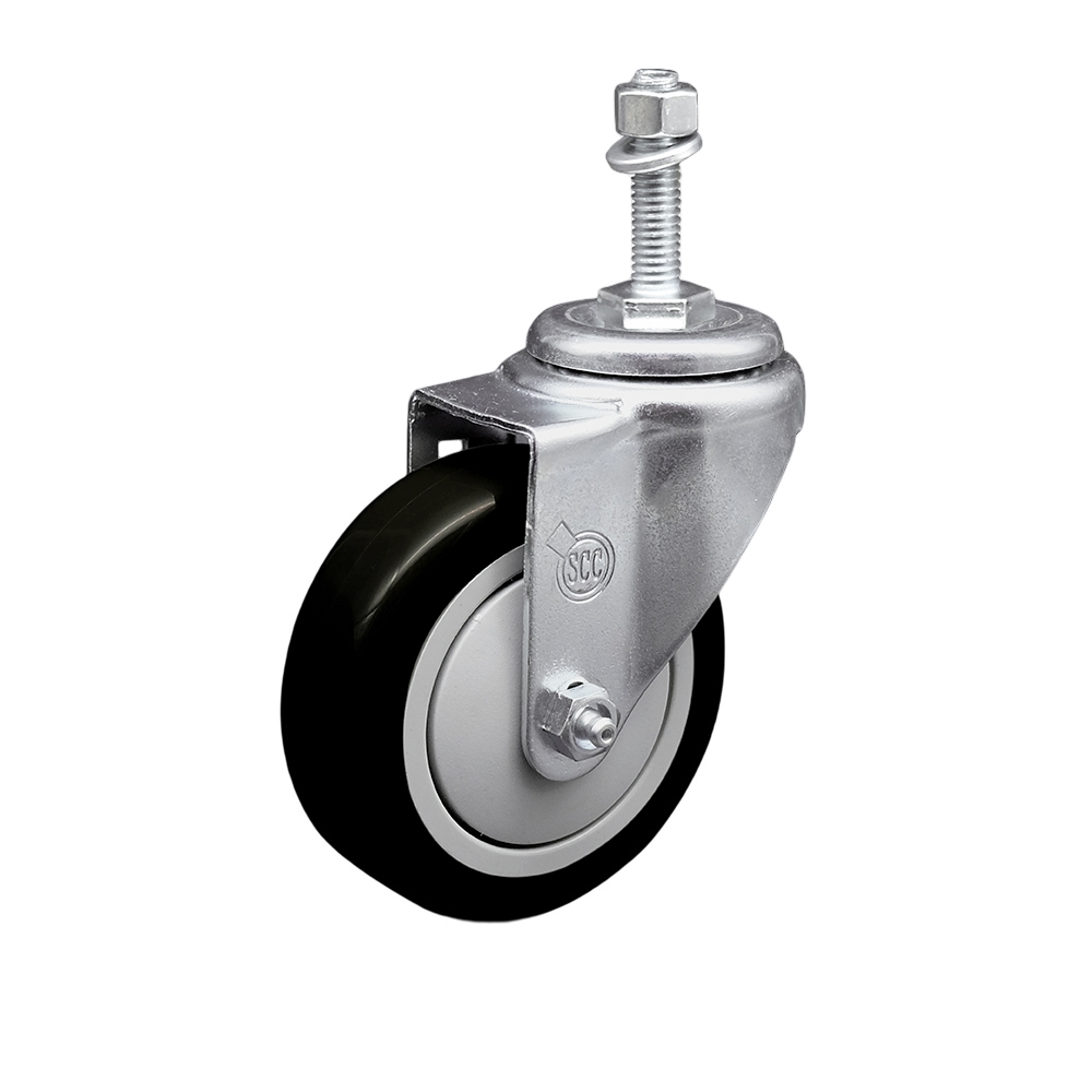 4" Swivel Caster with 3/8" Threaded Stem and Black Polyurethane Wheel - 350 lbs. Capacity - Service Caster Brand — photo 1