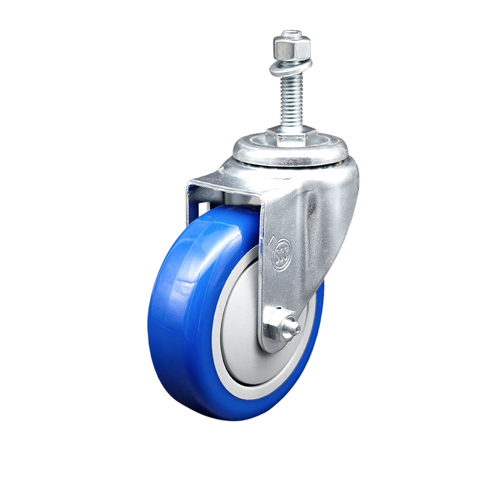 4" Swivel Caster with 10mm Threaded Stem and Blue Polyurethane Wheel - 350 lbs. Capacity - Service Caster Brand — photo 1
