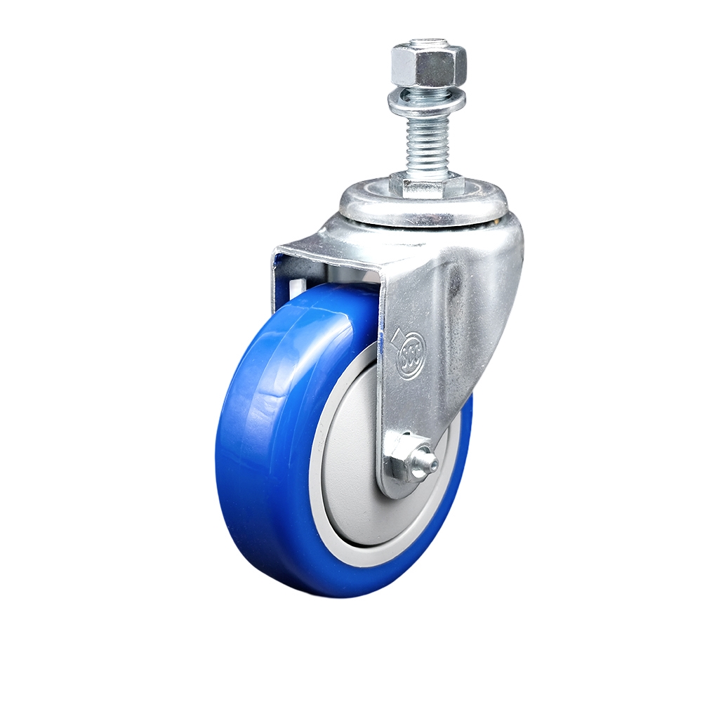 4" Swivel Caster with 12mm Threaded Stem and Blue Polyurethane Wheel - 350 lbs. Capacity - Service Caster Brand — photo 1