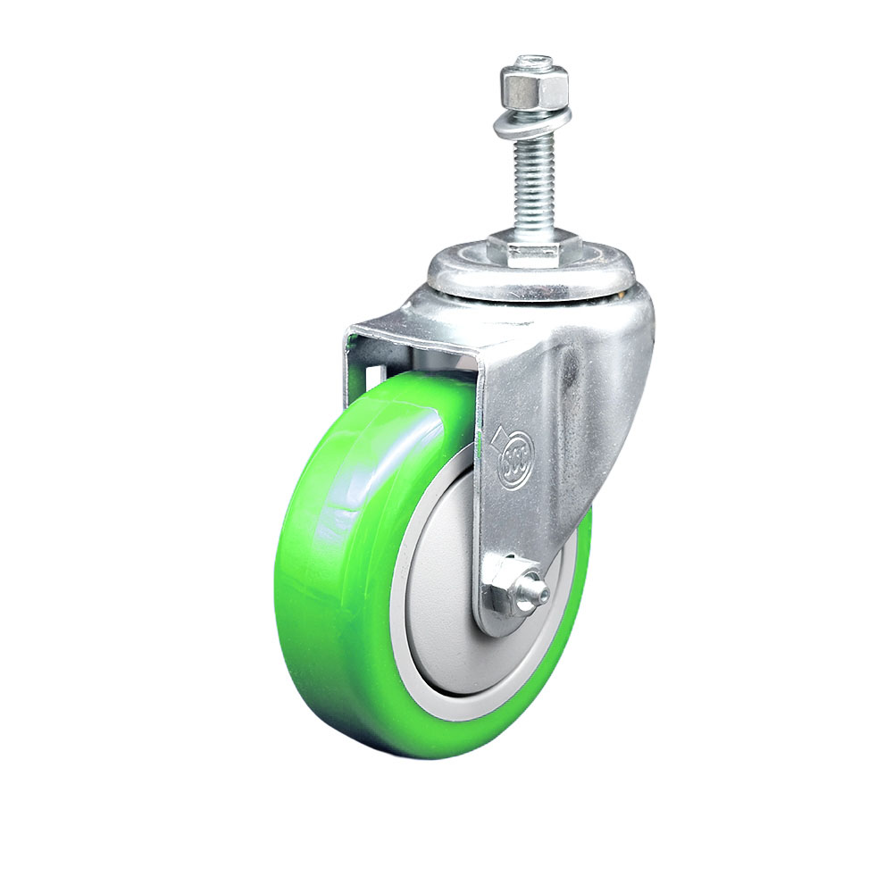 4" Swivel Caster with 3/8" Threaded Stem and Green Polyurethane Wheel - 350 lbs. Capacity - Service Caster Brand — photo 1
