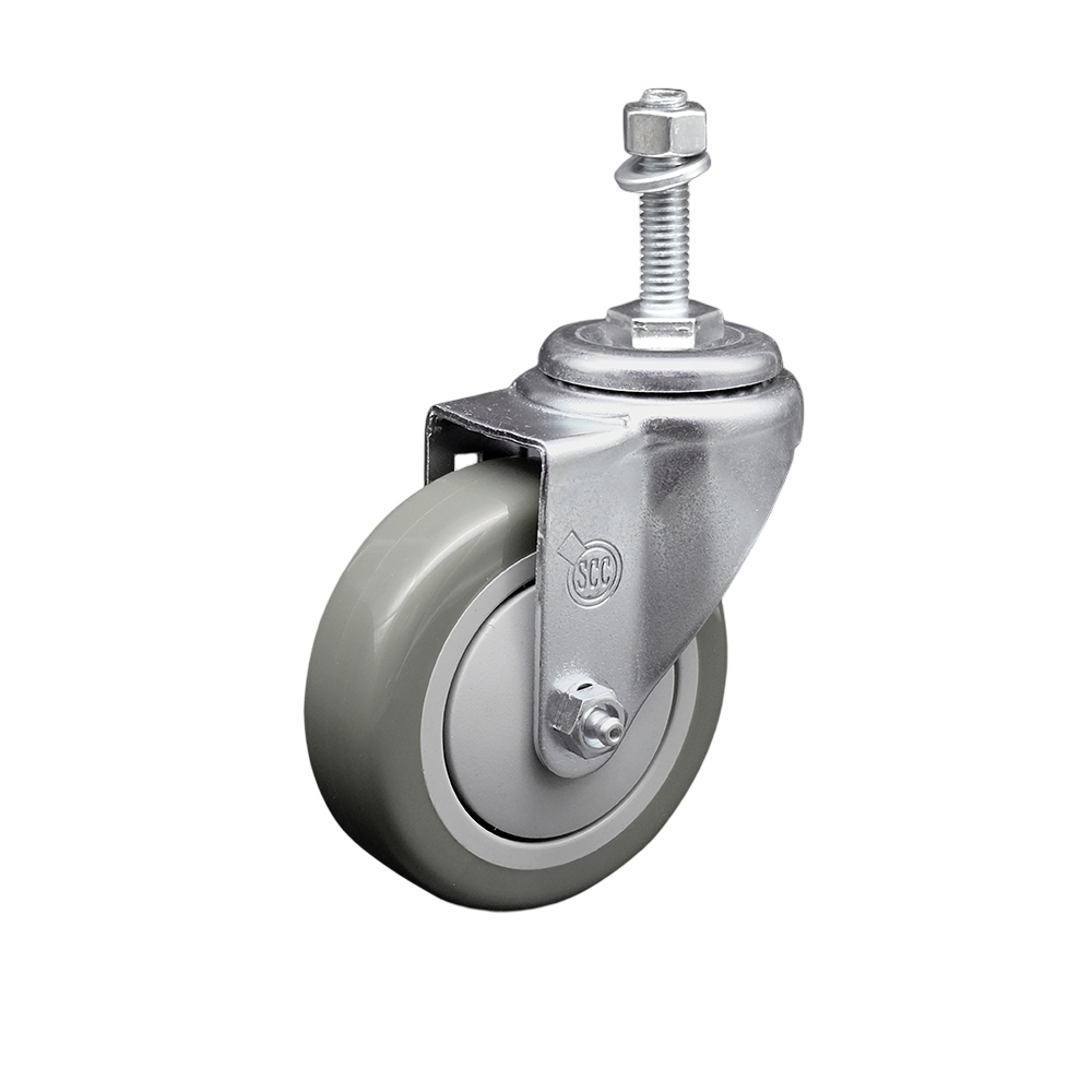 4" Swivel Caster with 10mm Threaded Stem and Gray Polyurethane Wheel - 350 lbs. Capacity - Service Caster Brand — photo 1
