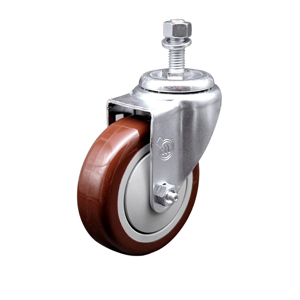 Welding, Detailing Chairs, and Mechanical Creeper Polyurethane Swivel Threaded Stem Caster w/4" x 1.25"  Maroon Wheel and 1/2" Stem - 350 lbs Capacity/Caster - Service Caster Brand — photo 1