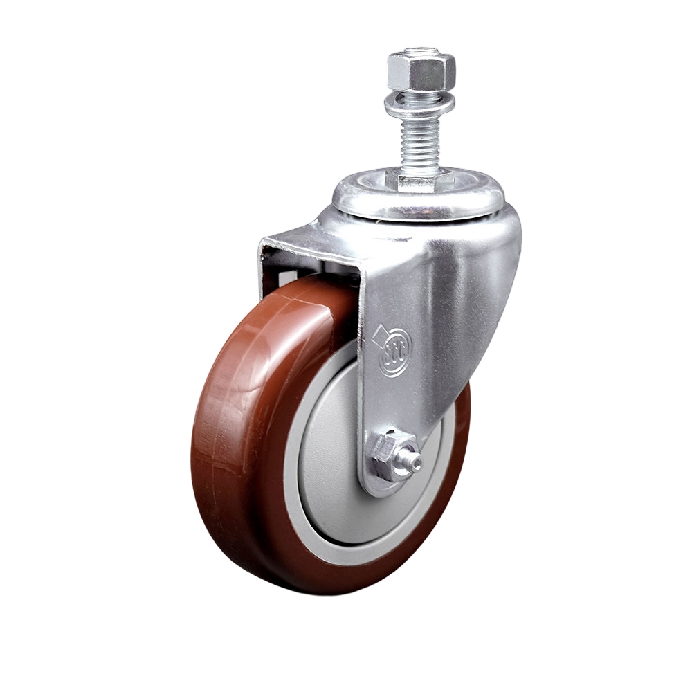 Polyurethane Swivel Threaded Stem Caster w/4" x 1.25"  Maroon Wheel and 12mm Stem - 350 lbs Capacity/Caster - Service Caster Brand — photo 1