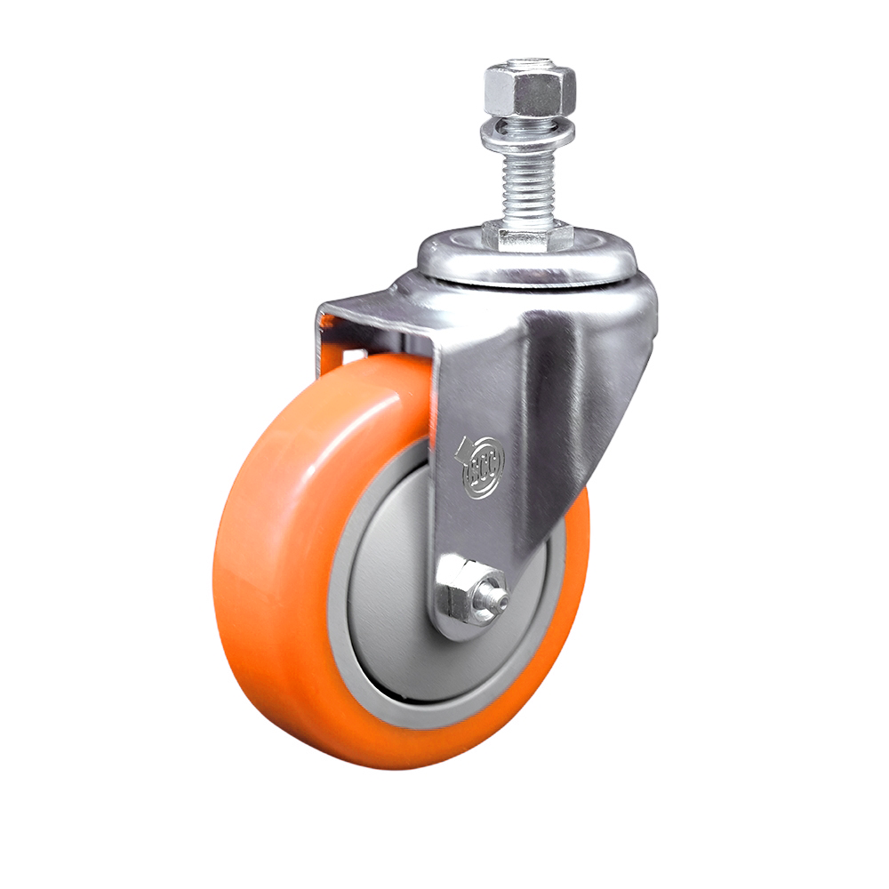 Service Caster Brand Replacement for Colson Caster 2.04254.95 MTG11 - Polyurethane Swivel Threaded Stem Caster with 4" Orange Wheel and 1/2" x 1" Stem - 350 lbs Capacity/Caster — photo 1