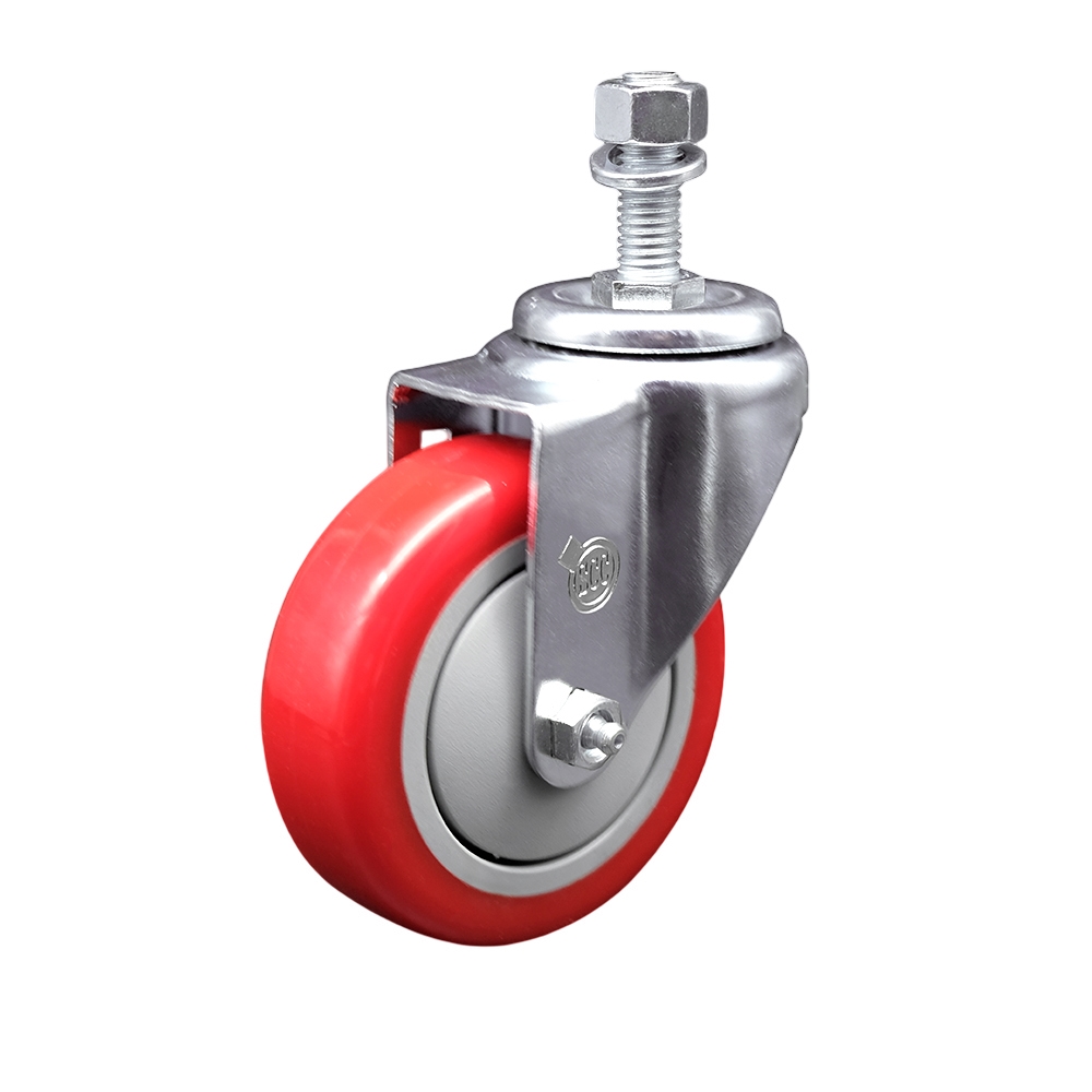 Service Caster Brand Replacement for Colson Caster 2.04254.95 MTG10 - Polyurethane Swivel Threaded Stem Caster with 4" Red Wheel and 1/2" x 3/4" Stem - 350 lbs Capacity/Caster — photo 1